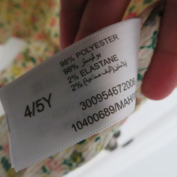 HOP Kids 4-5 Years Yellow Green Pink Floral Puff Sleeve Dress - Picture 5 of 5